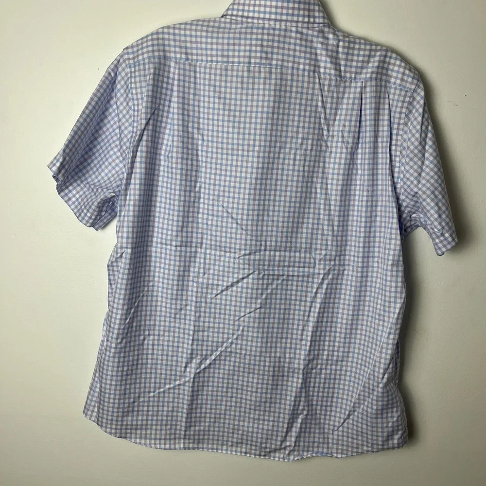 Proper Cloth Button Down Shirt Mens XL Gingham Short Sleeve Monogram JHG Blue